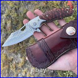 Japanese 73 Layers Vg10 Damascus Folding Knife Army Rescue Snakewood With Sheath