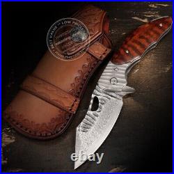 Japanese 73 Layers Vg10 Damascus Folding Knife Army Rescue Snakewood With Sheath