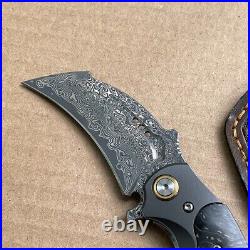 Japanese Damascus Folding Claw Knife Survival Karambit Hunting Ball Bearing Case