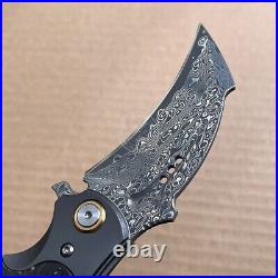 Japanese Damascus Folding Claw Knife Survival Karambit Hunting Ball Bearing Case