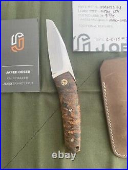 Jared Oeser Custom Knives Mantis Flipjoint Pocket Knife Rag Burlap Red & Tan