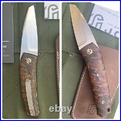 Jared Oeser Custom Knives Mantis Flipjoint Pocket Knife Rag Burlap Red & Tan