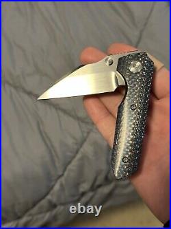 Jared Vanotterloo JVO custom folding knife RWL-34 Steel, lightning CF Scales
