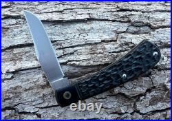 Jeff Pearce Custom Jigged Black Paper Micarta Cpm 154 Trapper Knife
