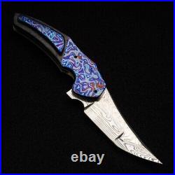 Jeff Vandermeulen Knives Mirror Damascus #27 Kraken Timascus Black Mokuti Knife