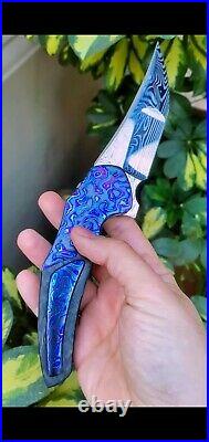 Jeff Vandermeulen Knives Mirror Damascus #27 Kraken Timascus Black Mokuti Knife