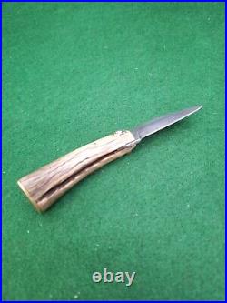 Jim Lewis Custom Folding Knife Vintage Handmade Stag Lock Slip Joint Conn. USA