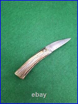 Jim Lewis Custom Folding Knife Vintage Handmade Stag Lock Slip Joint Conn. USA