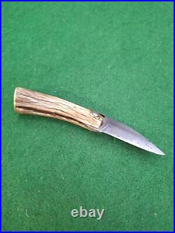 Jim Lewis Custom Folding Knife Vintage Handmade Stag Lock Slip Joint Conn. USA