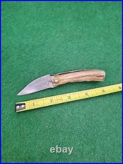 Jim Lewis Custom Folding Knife Vintage Handmade Stag Lock Slip Joint Conn. USA