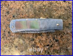 Joe Kious Custom Damascus Mother Of Pearl Button Release Lock Back