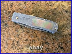 Joe Kious Custom Damascus Mother Of Pearl Button Release Lock Back
