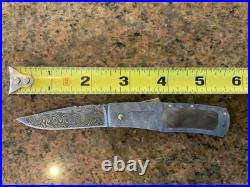 Joe Kious Custom Damascus Mother Of Pearl Button Release Lock Back