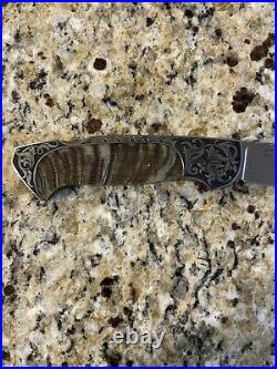 Joe Kious Engraved Folder Knife, Custom Dall Ram Horn Scales, Firework Blade