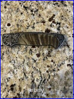 Joe Kious Engraved Folder Knife, Custom Dall Ram Horn Scales, Firework Blade
