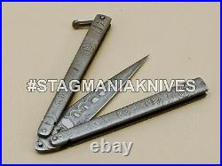 John Henry HAND MADE DAMASCUS STEEL HUNTING DAGGER POCKET KNIFE DOUBLE EDGE
