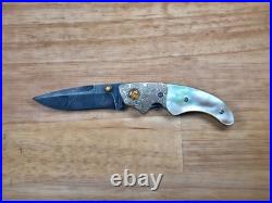 Jot Singh Khalsa Custom Knife Opel, Damascus and Gold Lip Pearl Mokume Bolster