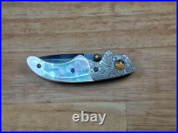 Jot Singh Khalsa Custom Knife Opel, Damascus and Gold Lip Pearl Mokume Bolster