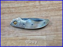 Jot Singh Khalsa Custom Knife Opel, Damascus and Gold Lip Pearl Mokume Bolster