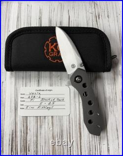 KC Gray Custom Knives Vesta AEB-L Dark Blasted Ti Speed Holes Zirc