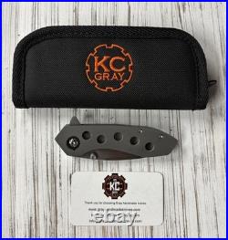 KC Gray Custom Knives Vesta AEB-L Dark Blasted Ti Speed Holes Zirc