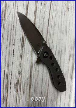 KC Gray Custom Knives Vesta AEB-L Dark Blasted Ti Speed Holes Zirc