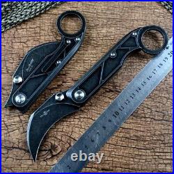 Karambit Claw Folding Knife Pocket Hunting Wild Survival D2 Steel Titanium Black