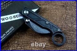 Karambit Claw Folding Knife Pocket Hunting Wild Survival D2 Steel Titanium Black