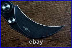 Karambit Claw Folding Knife Pocket Hunting Wild Survival D2 Steel Titanium Black