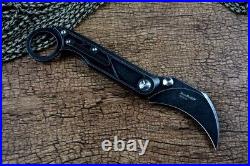 Karambit Claw Folding Knife Pocket Hunting Wild Survival D2 Steel Titanium Black