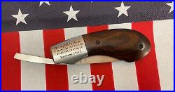 Ken Hall Custom Friction Folder Knife withBible Verse & Desert Ironwood Handles