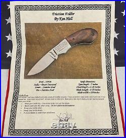 Ken Hall Custom Friction Folder Knife withBible Verse & Desert Ironwood Handles