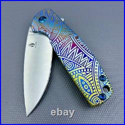 Kizer Gemini Frame Lock Knife Tribal Titanium ptrn Custom 3.125 Satin Ki3471