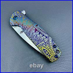 Kizer Gemini Frame Lock Knife Tribal Titanium ptrn Custom 3.125 Satin Ki3471