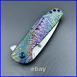 Kizer Gemini Frame Lock Knife Tribal Titanium ptrn Custom 3.125 Satin Ki3471