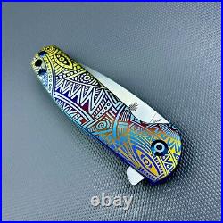 Kizer Gemini Frame Lock Knife Tribal Titanium ptrn Custom 3.125 Satin Ki3471