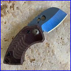 Koch Tools Gnat Friction Folder Knife in Blue Anodized Ti Blade Brown Micarta