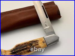 Kroo Custom Ez Open Bullet End Jack Burnt Stag Rwl 34 Steel Filework Knife