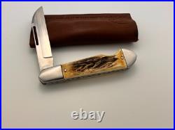 Kroo Custom Ez Open Bullet End Jack Burnt Stag Rwl 34 Steel Filework Knife
