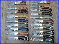 LOT OF 20 Custom Handmade Damascus Steel Folding Pocket Knives Lock back Handle
