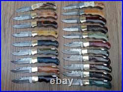 LOT OF 20 Custom Handmade Damascus Steel Folding Pocket Knives Lock back Handle