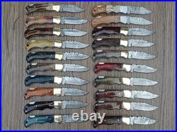 LOT OF 20 Custom Handmade Damascus Steel Folding Pocket Knives Lock back Handle