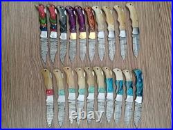 LOT OF 20 Handmade Damascus Steel Back Lock Folding Pocket knife camping Hunting