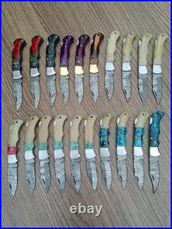 LOT OF 20 Handmade Damascus Steel Back Lock Folding Pocket knife camping Hunting