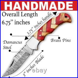 LOT OF 20 Pcs Handmade Damascus Steel Folding Knives, pocket Knives With Sheaths