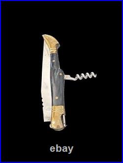 Laguiole Bougna Pocket Knife Corkscrew Emerald Green Woodgrain Brass Ends RARE