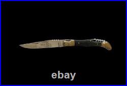 Laguiole Bougna Pocket Knife Corkscrew Emerald Green Woodgrain Brass Ends RARE