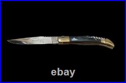 Laguiole Bougna Pocket Knife Corkscrew Emerald Green Woodgrain Brass Ends RARE