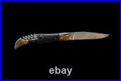 Laguiole Bougna Pocket Knife Corkscrew Emerald Green Woodgrain Brass Ends RARE