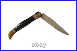 Laguiole Bougna Pocket Knife Corkscrew Emerald Green Woodgrain Brass Ends RARE